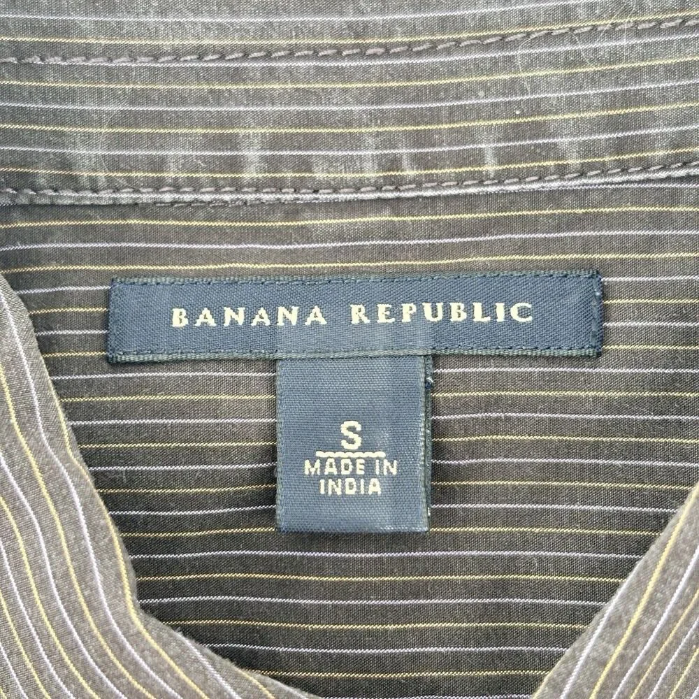 Banana Republic Men's S Brown Pinstripe Embroidered Cotton Shirt